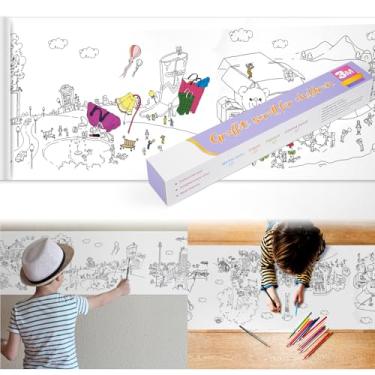 Imagem de XEFINAL Rolo De Desenho Infantil, Papel Para Colorir Presente Pintura Faça Você Mesmo 120 X 11,8 Polegadas, Brinquedos Educativos Adesivos Crianças (Parque)