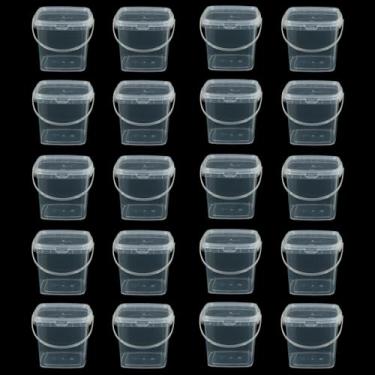 Imagem de Lobergel Pacote Com 20 Recipientes Quadrados De 17 Oz Para Slime, Baldes Sorvete Tampas E Alças, Rum Transparente 500 Ml Bebidas, Recipiente Plástico Cozinha Restaurante