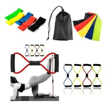 Imagem de Kit 5 Elástico treino Band + Elástico Tensão Extensor Exercício Físico Treino Fisioterapia