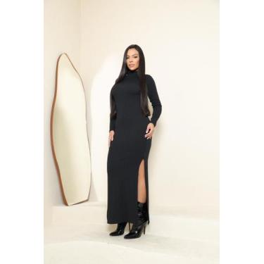 Imagem de Vestido Longo com Fenda Gola Alta - MD MODAS, Preto