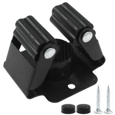 Imagem de Hordion Pacote com 12 suportes de vassoura, suporte de parede para esfregão de aço inoxidável, organizador de ferramentas de jardim, suporte de parede com parafusos, preto