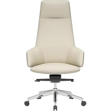 Imagem de Cadeira De Mesa De Couro Elegante, Cadeira De Computador Ergonômica Sedentária Respirável Confortável, Cadeira De Escritório Giratória Executiva Fácil De Montar, White-