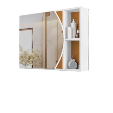 Imagem de Armário de parede de banheiro moderno com espelhos e prateleiras design de economia de espaço de armazenamento elegante(Branco Flex)