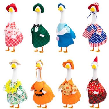 Imagem de Conjunto de 8 conjuntos de 8 conjuntos de roupas de ganso para férias sazonais verão 4 de julho primavera todas as estações gramado varanda ganso roupas fantasia para 58 cm estátua de cimento jardim