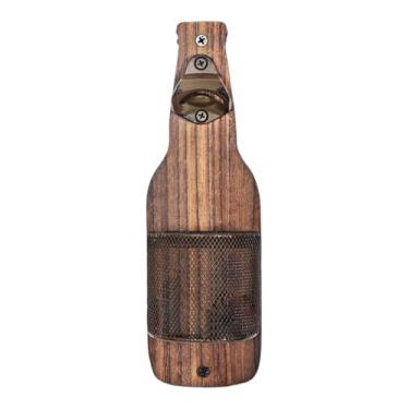 Imagem de Ioensy Abridor de garrafas de cerveja de parede com coletor, decoração de presente, abridor de bebidas de madeira portátil para aniversário, restaurante e