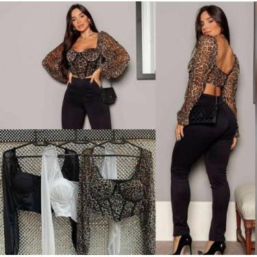Imagem de Blusa cropped feminino de tule com bojo detalhe em recortes corset man