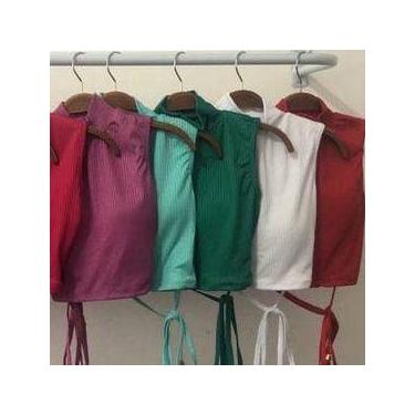 Imagem de Blusa feminina cropped canelado gola alta cavado amarração na cintura 
