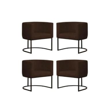 Imagem de Kit 4 Poltronas Reforçada Decorativa Sala Gabriela Base Ferro Preta Su