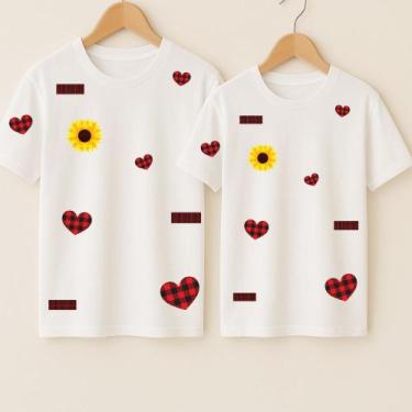 Imagem de Camiseta Algodão Unissex Estampa Girassol Corações Rasgados Festa Juni