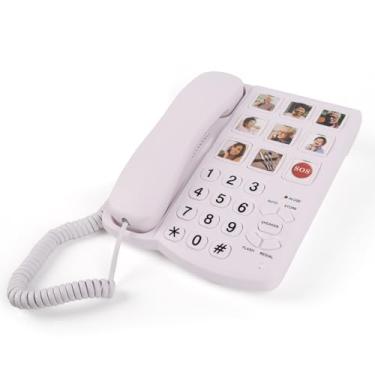 Imagem de MCHEETA Telefones Com Botões Grandes Para Idosos, Telefone Fixo De Emergência Residencial, Viva-Voz Idosos Imagem, Alerta Chamada Em Led, Volume Ajustável E Discagem Um Toque Branco