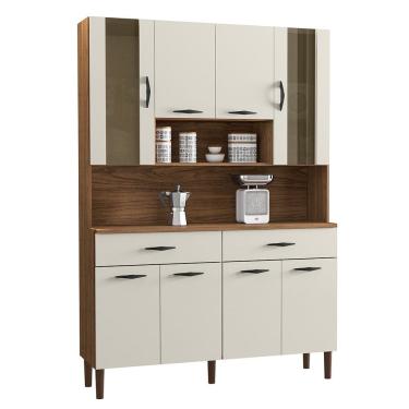 Imagem de Kit Cozinha 8P 2G 122 cm Golden Nogueira Off White KTP
