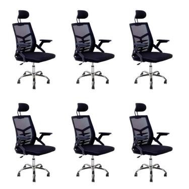 Imagem de Kit 6 Cadeiras Escritório Executiva Diretor Relax Ergonômica Com Apoio De Cabeça