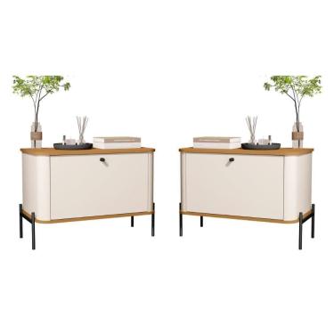 Imagem de Conjunto Mesa De Cabeceira Albania Off White Nature Preto