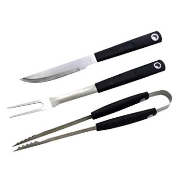 Imagem de Jogo para churrasco Easy Grill 3 Peças (garfo, pegador e faca) em aço inox com cabo plástico preto
