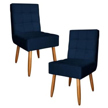 Imagem de Kit 2 Poltronas Monalisa Cadeira Estofada com Pés de Madeira em Suede (AZUL MARINHO)