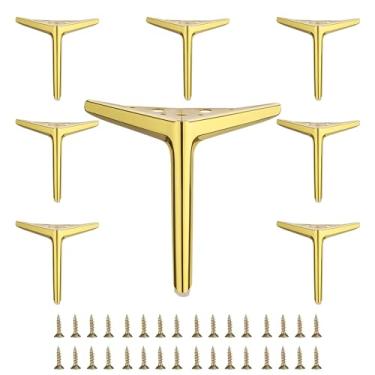 Imagem de Conjunto de 8 pernas de móveis de metal dourado brilhante de 18 cm, pernas de móveis de estilo moderno, substituição DIY para suporte de TV, sofá, cadeira, armário de armário