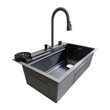 Imagem de Cuba de Cozinha Smart Preta Aço Inox com Torneira e Cascata - RENO