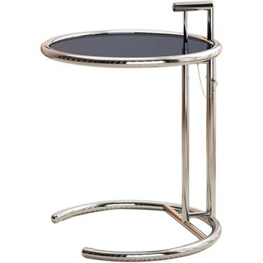 Imagem de Mesa lateral de sofá em forma de C, mesa de canto transparente de vidro temperado, mesa redonda de altura ajustável, mesa de laptop para quarto, sala de estar, escritório, cinza