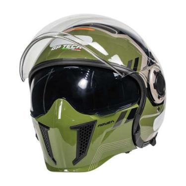 Imagem de Capacete Moto Gp Tech Zoom Revolt Army Verde Aberto Oculos, 60/l