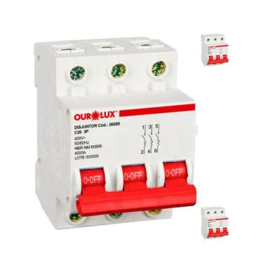 Imagem de 3 Disjuntor Tripolar 20 Amperes Curva C Ourolux