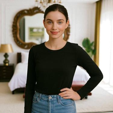 Imagem de Camiseta Feminina SEGUNDA PELE FLANELADA Térmica Forrado Inverno Blusa