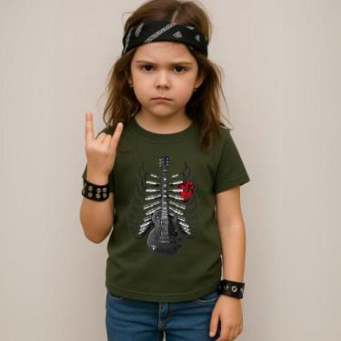 Imagem de Camiseta Infantil Unissex Estampada Costela Guitarra Coração 035 Blusa