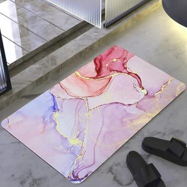 Imagem de Tapete De Banheiro Quadrado Absorve Água Antiderrapante Secagem Rápida 38x58cm (MÁRMORE ROSA)