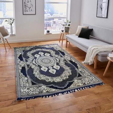 Imagem de BolBom Tapete de algodão leve, tapete vintage portátil, tapete de chão para sala de estar, quarto, caminho de cabeceira, decoração de casa, adequado para viagens - azul (1,5 x 2,1 m)