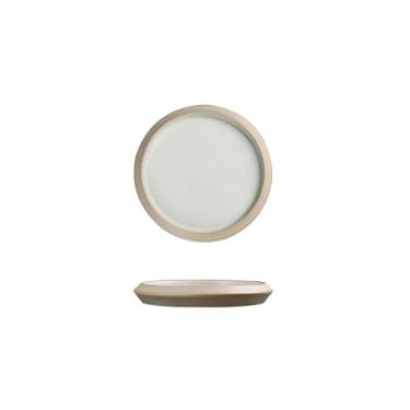 Imagem de Prato de jantar de cerâmica com flangeamento retrô simples para uso doméstico japonês - branco adstringente - 19 cm disco flangeado"