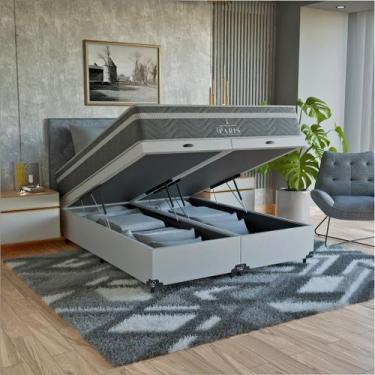 Imagem de Cama Box Baú Queen + Colchão Paris Molas Ensacadas Cinza - eShop casa