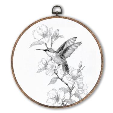 Imagem de Hxlac Arte de parede redonda de beija-flor retrô, decoração de parede redonda de pássaro floral vintage, esculturas de parede para pendurar em tela para decoração de casa de fazenda, quarto, 25 x 25