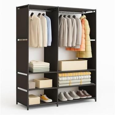 Imagem de Guarda Roupa Organizador Aberto Estrutura Metálica Reforçada Cabideiros Prateleiras Roupas Calçados Acessórios Design Moderno Versátil Quartos Closets 2 Colunas Aberto Closet Desmontável