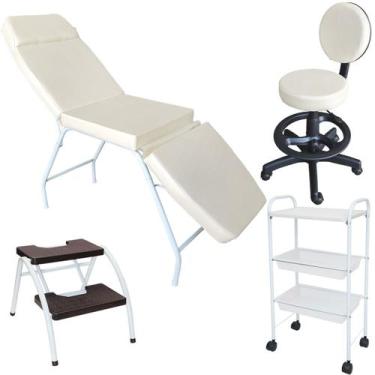 Imagem de Kit Estética Maca 3 pos Mocho Escada e Carrinho Branco Facto - For-ty
