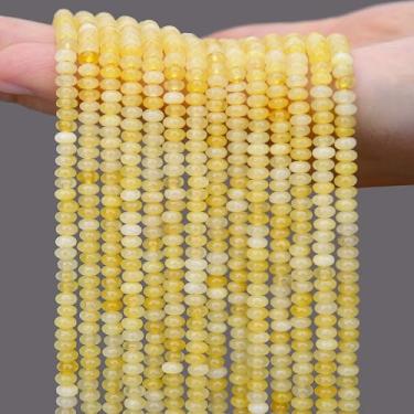 Imagem de AUREHEN 2 fios (300 peças) contas amarelas de jade Rondelle, 2 * 4 mm pedras preciosas espaçadoras soltas contas de disco de ábaco para pulseira faça você mesmo, colar, brincos, fabricação de joias