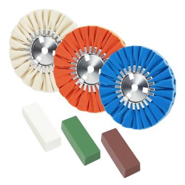 Imagem de QZATTCAEN Kit de roda de polimento de 8 vias aéreas, roda de polimento e composto de polimento para rebarbadora, 8 "de diâmetro, 5/8" em orifício de mandril, kit de rodas de polimento de met