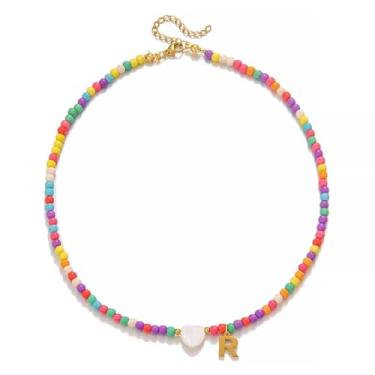 Imagem de Colar gargantilha para mulheres, colorido, turquesa, personalizado, presente de Natal, aniversário para mãe, filha, amigas, aço inoxidável, letra A-Z, Turquesa