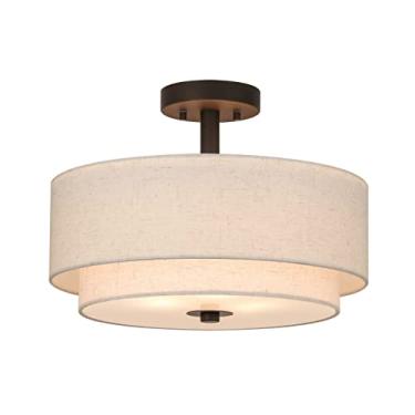 Imagem de XiNBEi Lighting Luz semi nivelada de bateria, 3 luminárias de teto semi-embutidas com sombra de tecido moderna perto da luz de teto para quarto e sala de estar acabamento em bronze escuro XB-SF1289-DB