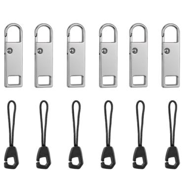 Imagem de 12 Peças Kit Substituição Puxador do Fecho de Correr, Abas Fecho de Correr Metal Removíveis e Cabos Extensão para Reparação Mochilas Casacos Calças Malas Botas Tendas (Cinza, Preto)
