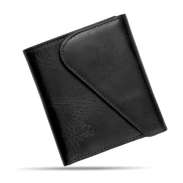 Imagem de Carteira masculina minimalista de couro Deerhandamde | Carteira masculina feita à mão com fecho magnético | Porta-cartões 9-12 carteira com bolso frontal | Carteira masculina dobrável | carteira RFID