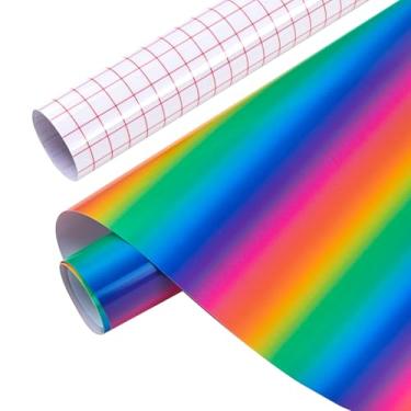 Imagem de Tintnut Rolo de vinil permanente gradiente - vinil adesivo permanente com estampa de ombré arco-íris de 30,48 cm x 1,5 m para máquina de corte, folhas à prova d'água para decoração de casa autoadesivo