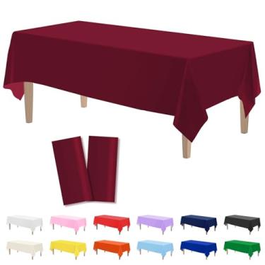 Imagem de Kopokita 2 toalhas de mesa de plástico bordô 137 x 272 cm, toalhas de mesa descartáveis retangulares para festas
