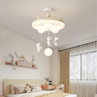 Imagem de OUFULA Nordic Moderno Quarto Infantil Lâmpada Pendente LED Personalizado Criativo Carrossel Quarto da Menina Jardim de Infância Decoração Luz (B D50H74CM Amarelo)