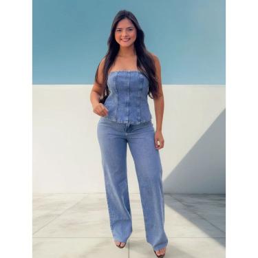 Imagem de Corpete Cropped Feminino Jeans Claro Crisconf