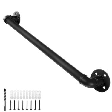 Imagem de Corrimão de escada de metal de 3,3 m - trilho de mão de ferro industrial galvanizado preto para suporte de montagem em parede interna e externa, trilhos manuais de parede perfeitos e balaústre de