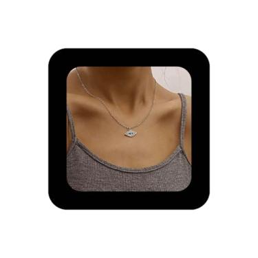Imagem de Erimberate Colar gargantilha de cristal boêmio olho turco prata turquesa colar com pingente punk com olhos de diabo colar colar de strass pavimentado olho de demônio colar joia para mulheres