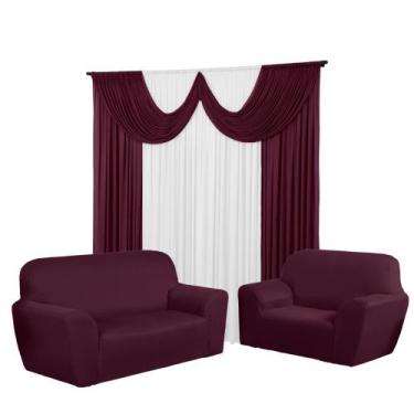 Imagem de Kit Cortina Paris 5 Metros+Capa De Sofá 3 e 2 Lugares Coladinha Malha 