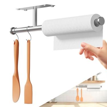 Imagem de Suporte de toalha de papel de dupla finalidade sob o armário, suporte de toalha de cozinha, suporte de chapéu, suporte de toalha de papel autoadesivo suporte de parede com parafuso, acessórios de