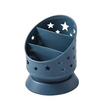 Imagem de shamjina Porta-lápis porta-canetas de maquiagem porta-escovas multifuncional 3 slots de grande capacidade organizador de mesa sala de estar quarto, Azul