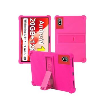 Imagem de Capa para tablet UJJ U6 Android 14 de 10 polegadas, capa protetora de borracha leve à prova de choque WUNIAK para crianças, capa de silicone macio ajustável para crianças, vermelho rosa.