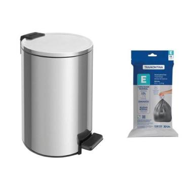Imagem de Lixeira Tramontina Loop com Pedal 12L Redonda Inox Polido + Saco de Li